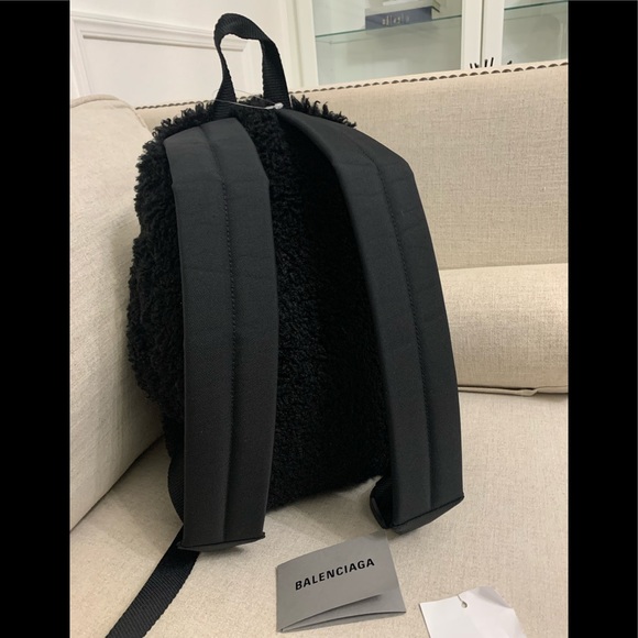 BALENCIAGA Logo Faux Shearling Backpack - Picture 5 of 14
